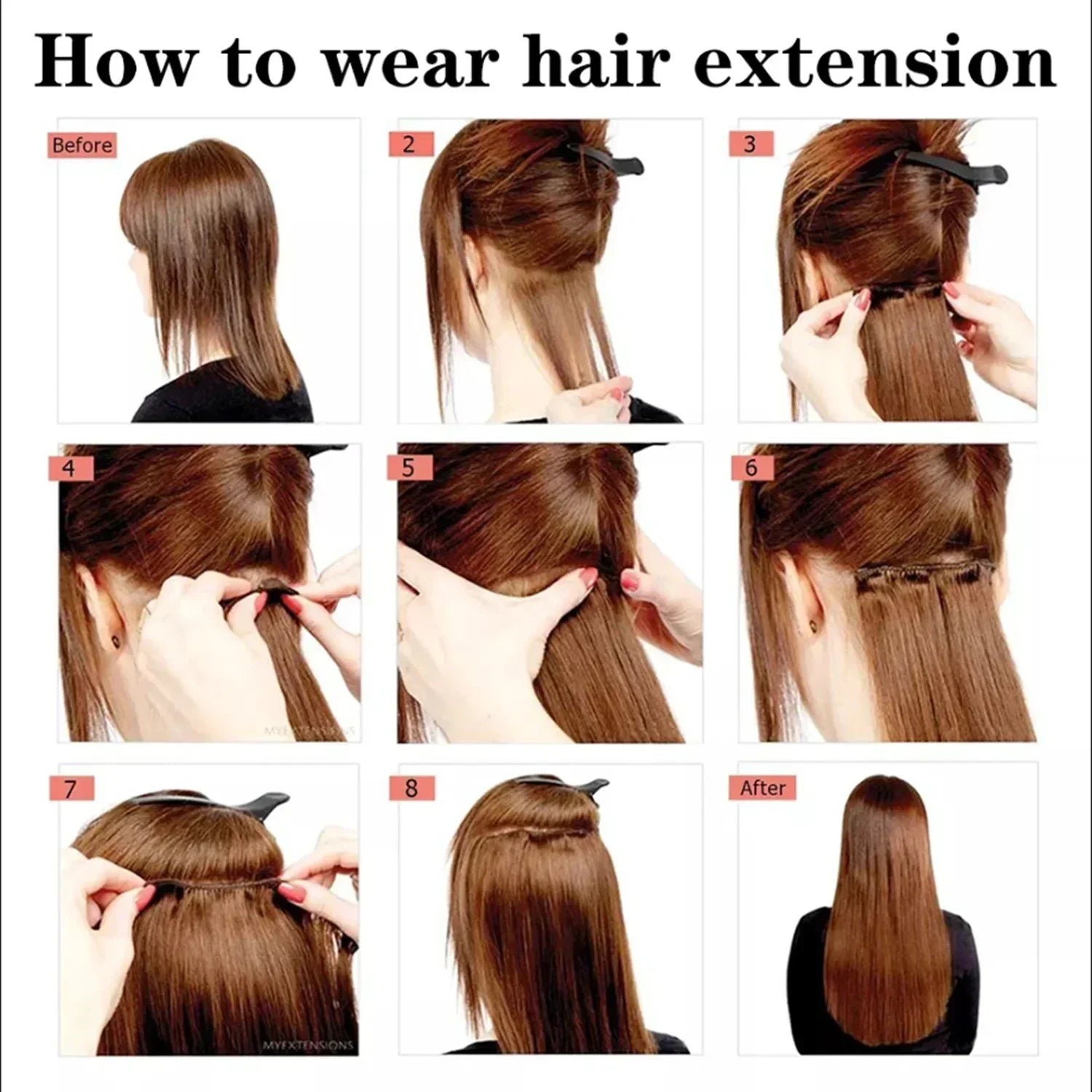 Black Hair Extensions 24"/60cm 6pcs/set Women Long Straight Synthetic Full Head Clip 16 Clips Ombre Heat Resistant Fiber Hair