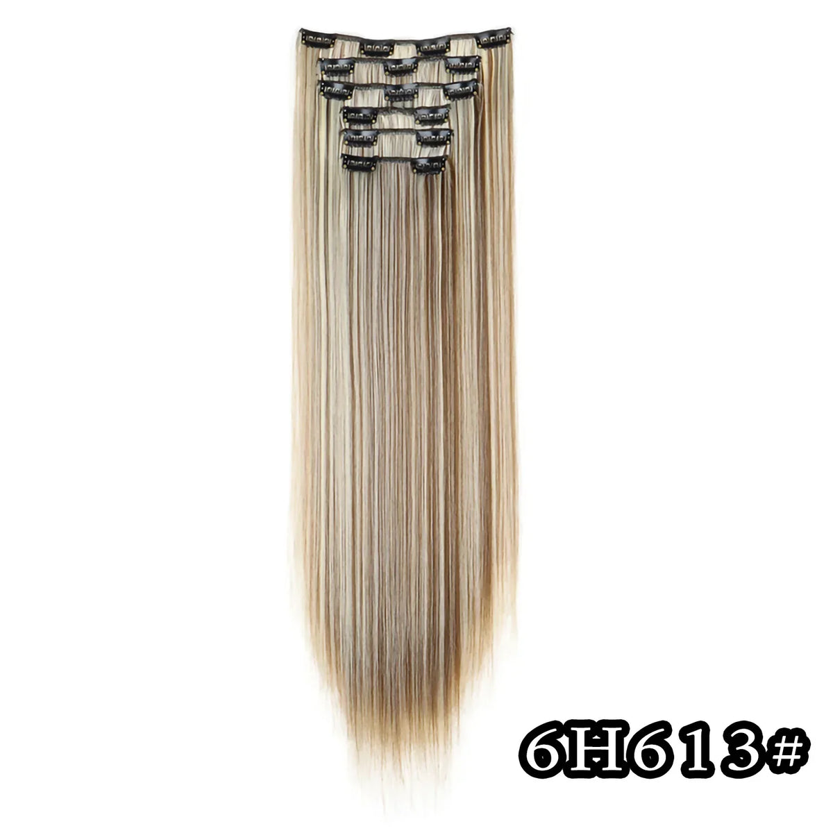 Black Hair Extensions 24"/60cm 6pcs/set Women Long Straight Synthetic Full Head Clip 16 Clips Ombre Heat Resistant Fiber Hair