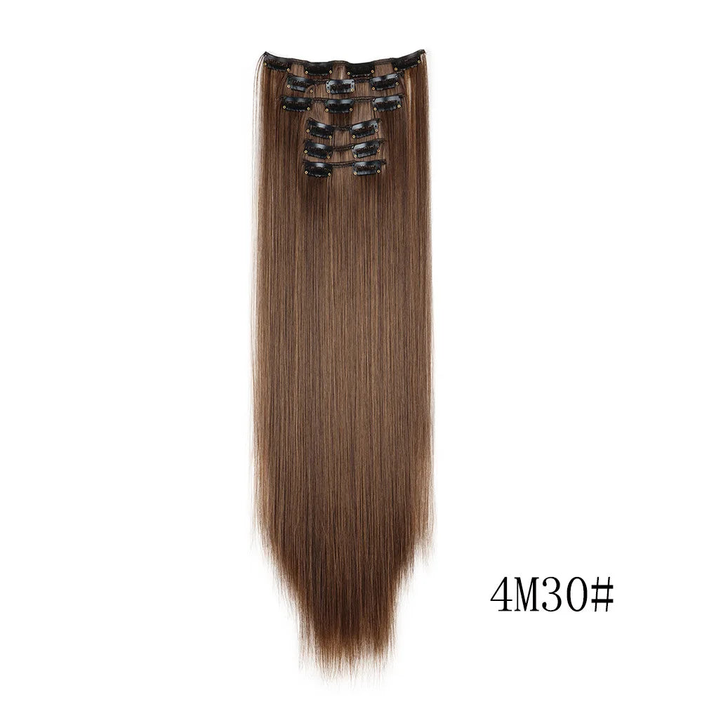 16 Clips in Hair Extensions 24Inchs Long Straight Hairstyle Synthetic Blonde Black Hairpieces Heat Resistant Fake Hair 6Pcs/Set