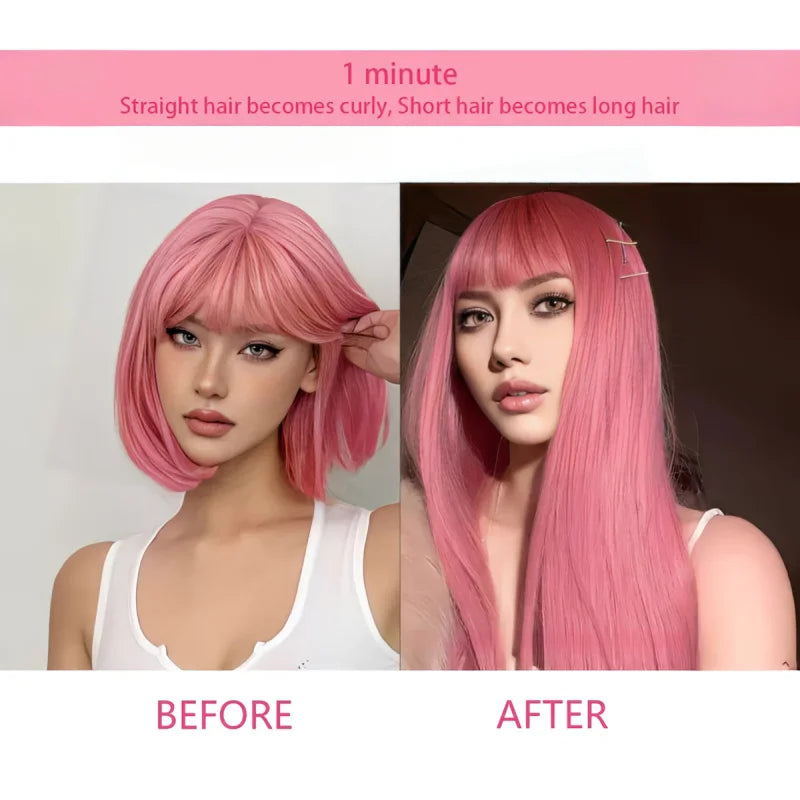 7 Clips In Hair Extensions Long Straight Hairstyle Pink 60CM Natural Synthetic Hair Daily Use Hairpiece For Women