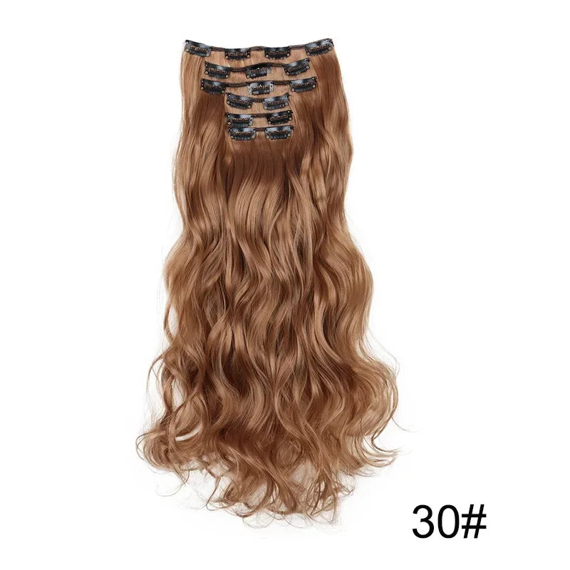 Black Hair Extensions 24"/60cm 6pcs/set Women Long Straight Synthetic Full Head Clip 16 Clips Ombre Heat Resistant Fiber Hair