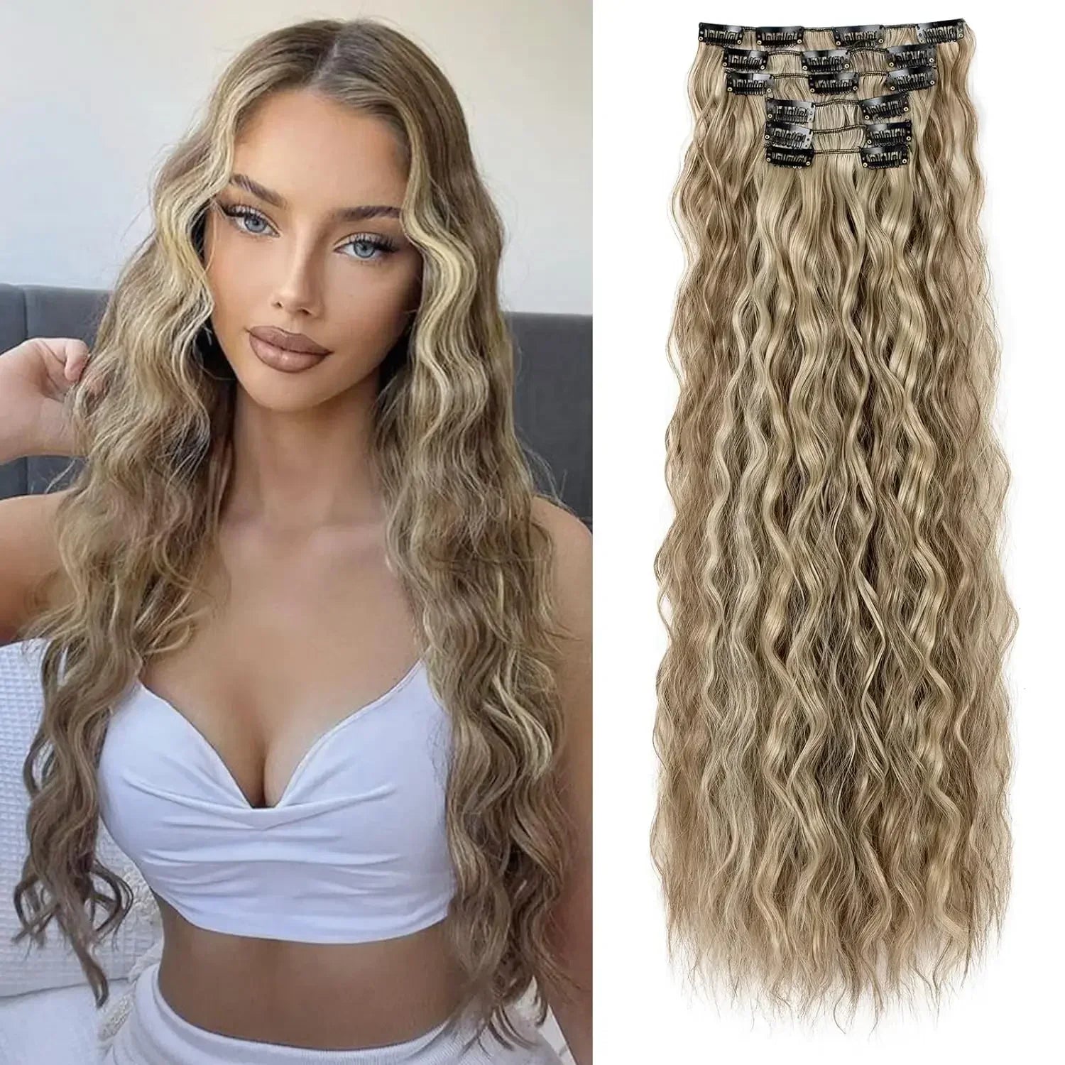 Black Hair Extensions 24"/60cm 6pcs/set Women Long Straight Synthetic Full Head Clip 16 Clips Ombre Heat Resistant Fiber Hair