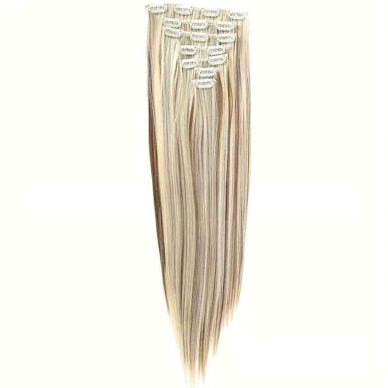 7 Clips In Hair Extensions Long Straight Hairstyle Pink 60CM Natural Synthetic Hair Daily Use Hairpiece For Women