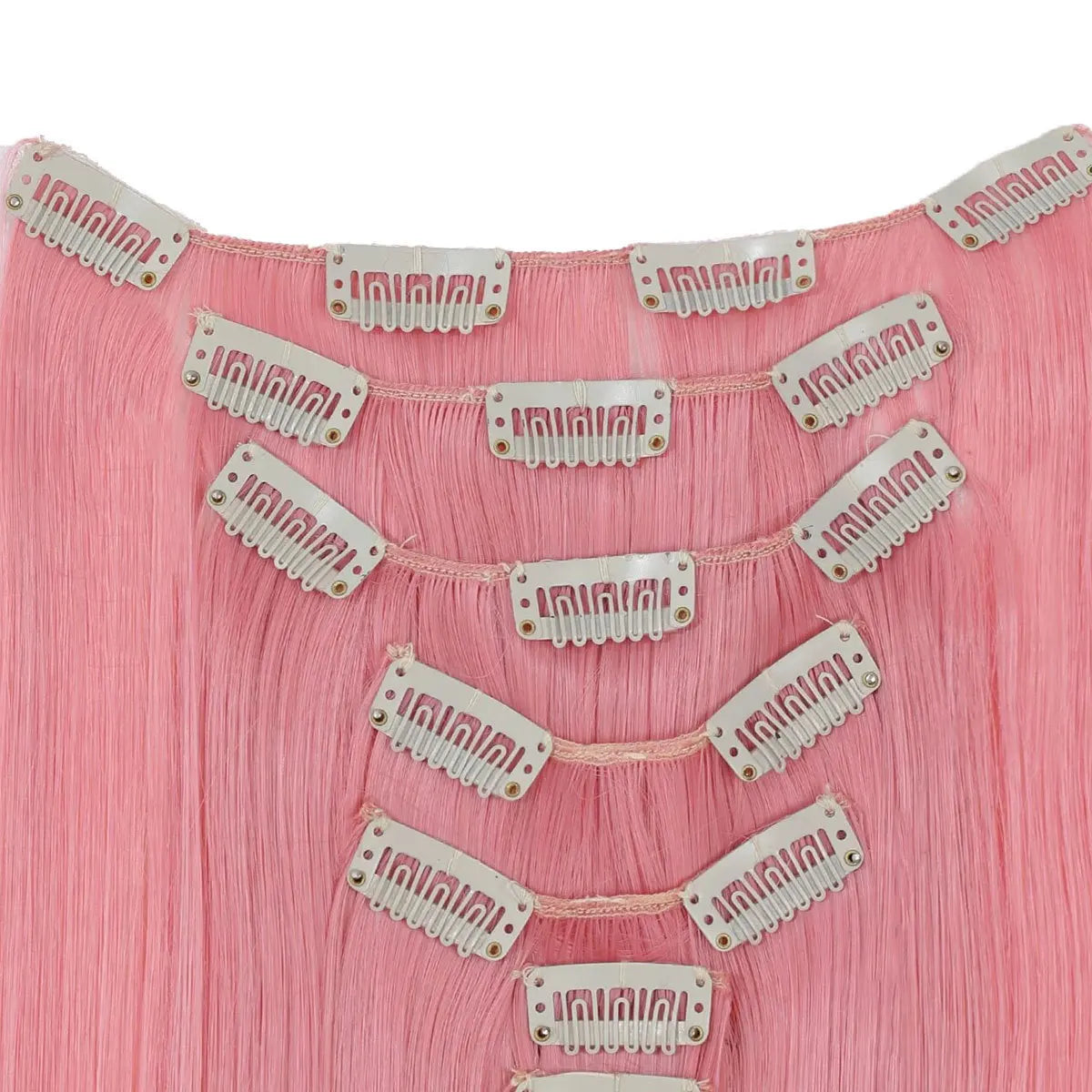 7 Clips In Hair Extensions Long Straight Hairstyle Pink 60CM Natural Synthetic Hair Daily Use Hairpiece For Women
