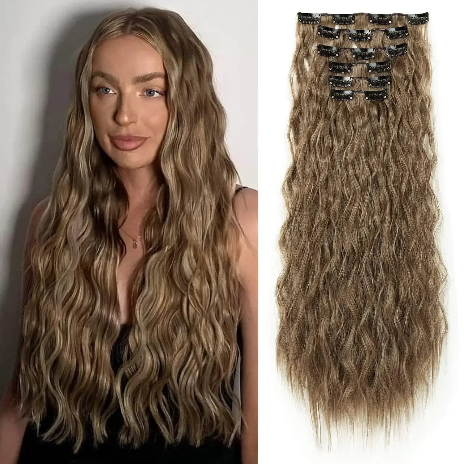 Black Hair Extensions 24"/60cm 6pcs/set Women Long Straight Synthetic Full Head Clip 16 Clips Ombre Heat Resistant Fiber Hair