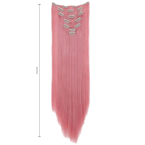 7 Clips In Hair Extensions Long Straight Hairstyle Pink 60CM Natural Synthetic Hair Daily Use Hairpiece For Women