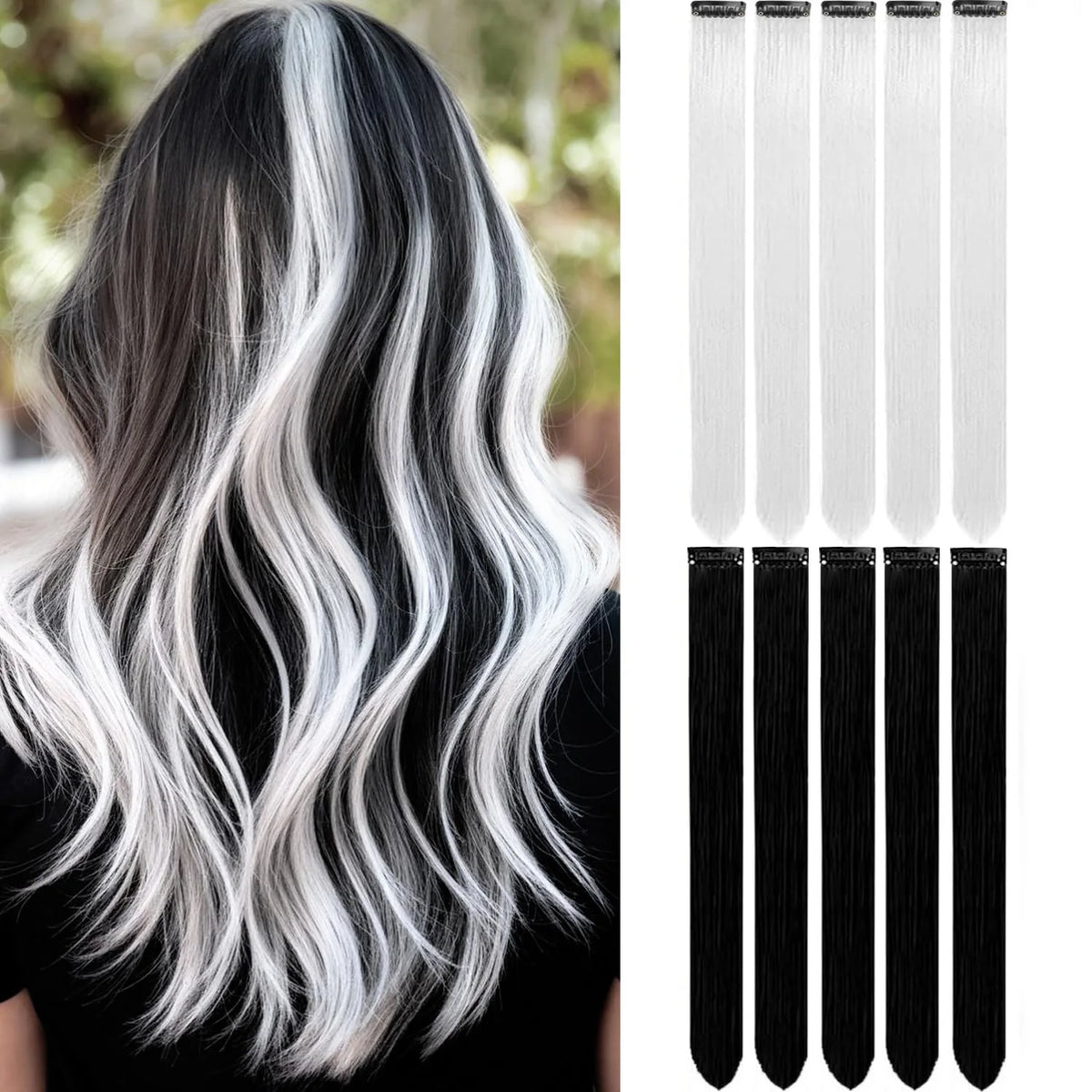 Colored Clip in Hair Extensions for Women & Men - 22" Synthetic Multi-Color Straight Hair Extensions with Vibrant Gradient Color