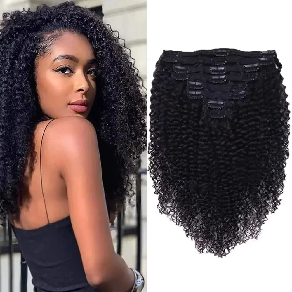 Afro Kinky Curly Clip-in Hair Extensions Real Human Hair Brazilian Remy Clips In Afro Hair for Women Hair Extensions