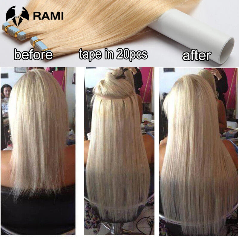 100% Human Hair Tap In Extensions 12-26 Inch Straight Hair Wefts For Long Lasting Curls Mix Color Blonde #613