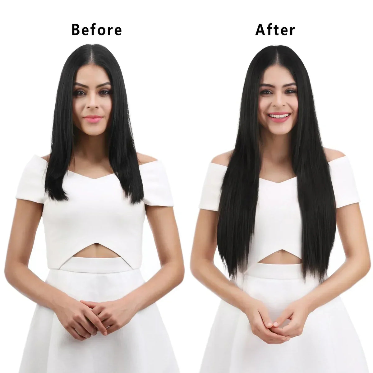 Black Hair Extensions 24"/60cm 6pcs/set Women Long Straight Synthetic Full Head Clip 16 Clips Ombre Heat Resistant Fiber Hair