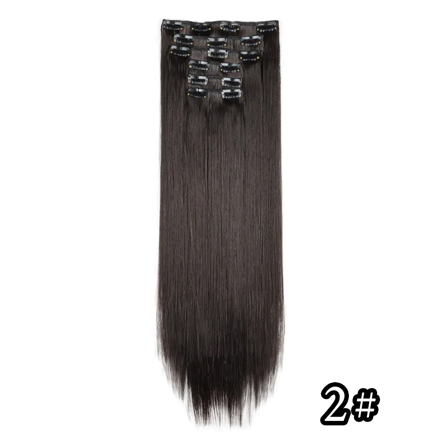 Black Hair Extensions 24"/60cm 6pcs/set Women Long Straight Synthetic Full Head Clip 16 Clips Ombre Heat Resistant Fiber Hair