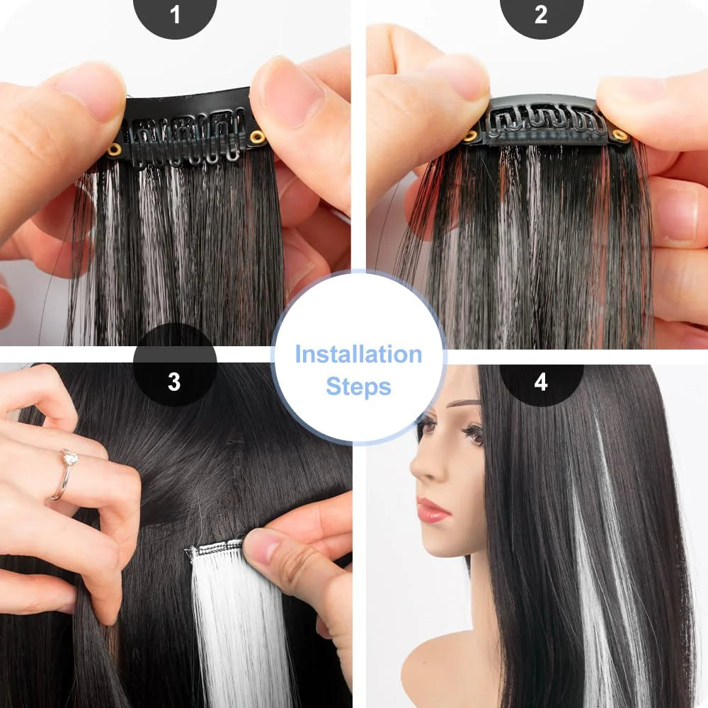 Colored Clip in Hair Extensions for Women & Men - 22" Synthetic Multi-Color Straight Hair Extensions with Vibrant Gradient Color