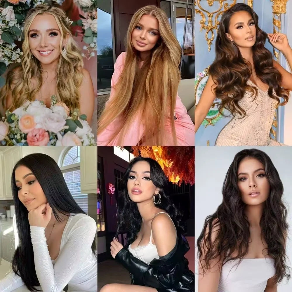 18A Raw Unprocessed 100g Human Hair Extensions Long PU Weft Invisible Straight Hair  7Pcs/Set Seamless Clips in #1B Natural Colo