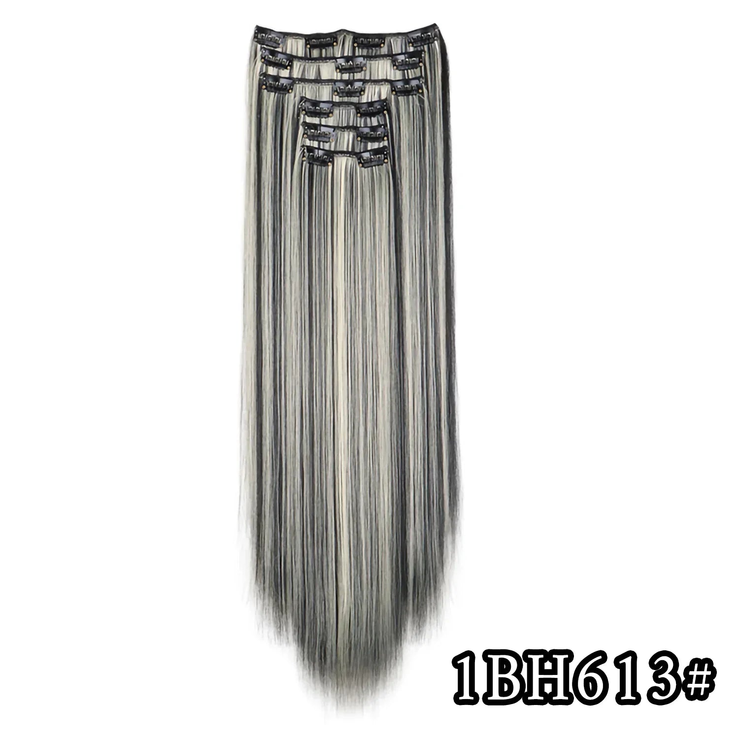 Black Hair Extensions 24"/60cm 6pcs/set Women Long Straight Synthetic Full Head Clip 16 Clips Ombre Heat Resistant Fiber Hair