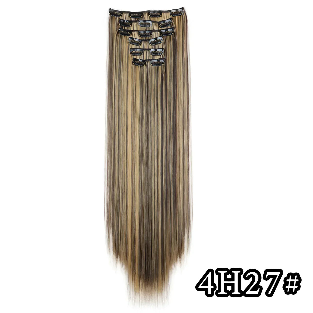 Black Hair Extensions 24"/60cm 6pcs/set Women Long Straight Synthetic Full Head Clip 16 Clips Ombre Heat Resistant Fiber Hair