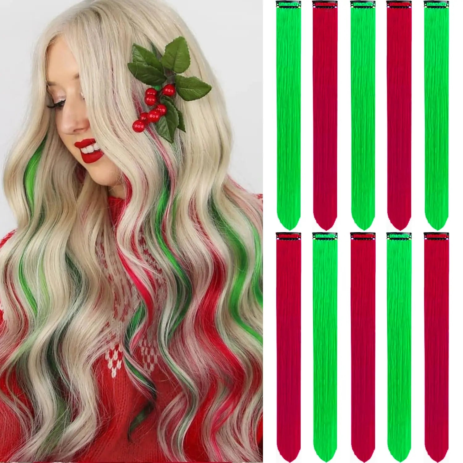 Colored Clip in Hair Extensions for Women & Men - 22" Synthetic Multi-Color Straight Hair Extensions with Vibrant Gradient Color