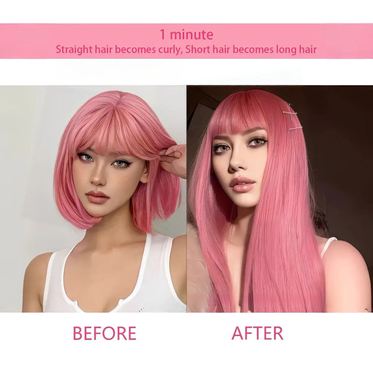 7 Clips In Hair Extensions Long Straight Hairstyle Pink 60CM Natural Synthetic Hair Daily Use Hairpiece For Women