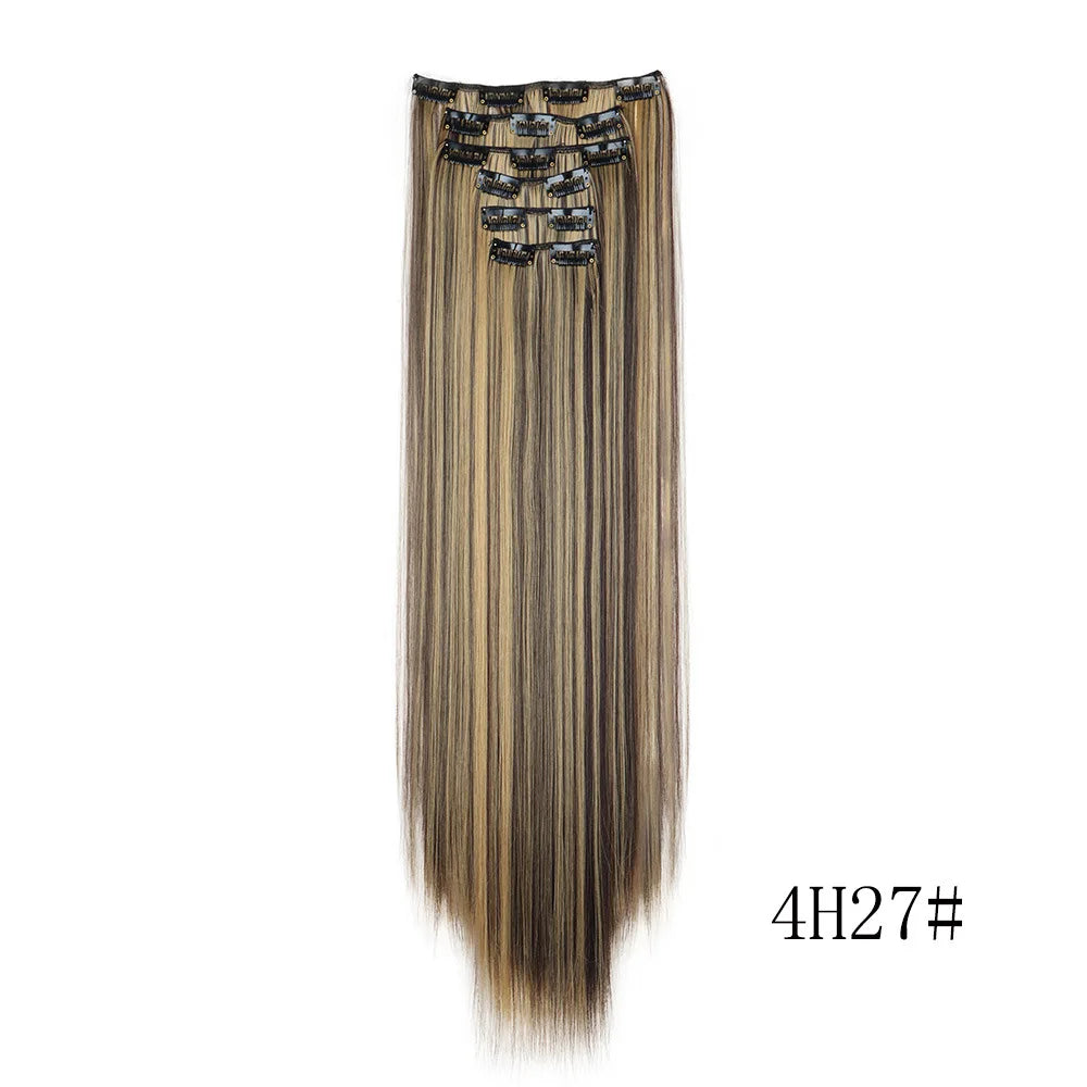 16 Clips in Hair Extensions 24Inchs Long Straight Hairstyle Synthetic Blonde Black Hairpieces Heat Resistant Fake Hair 6Pcs/Set