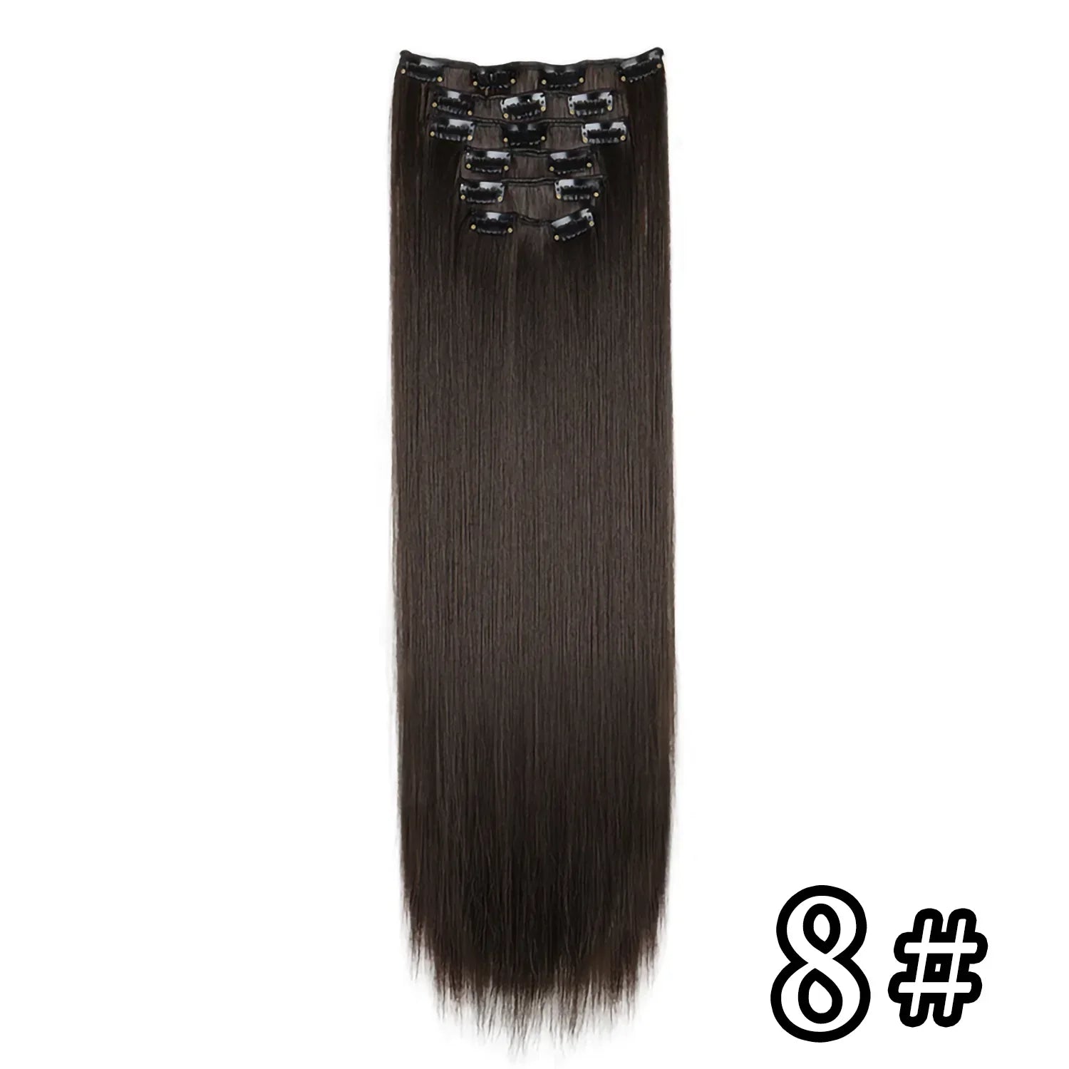 Black Hair Extensions 24"/60cm 6pcs/set Women Long Straight Synthetic Full Head Clip 16 Clips Ombre Heat Resistant Fiber Hair