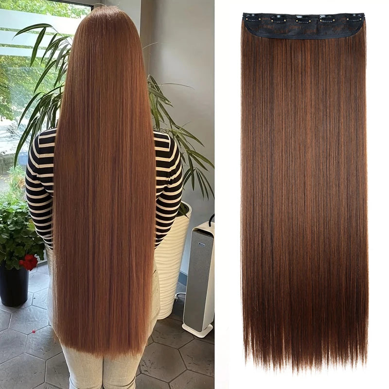 32Inch/40Inch Synthetic Long Straight Hair Extension Clip in Heat Resistant Natural Invisible Hair Accessory for Women