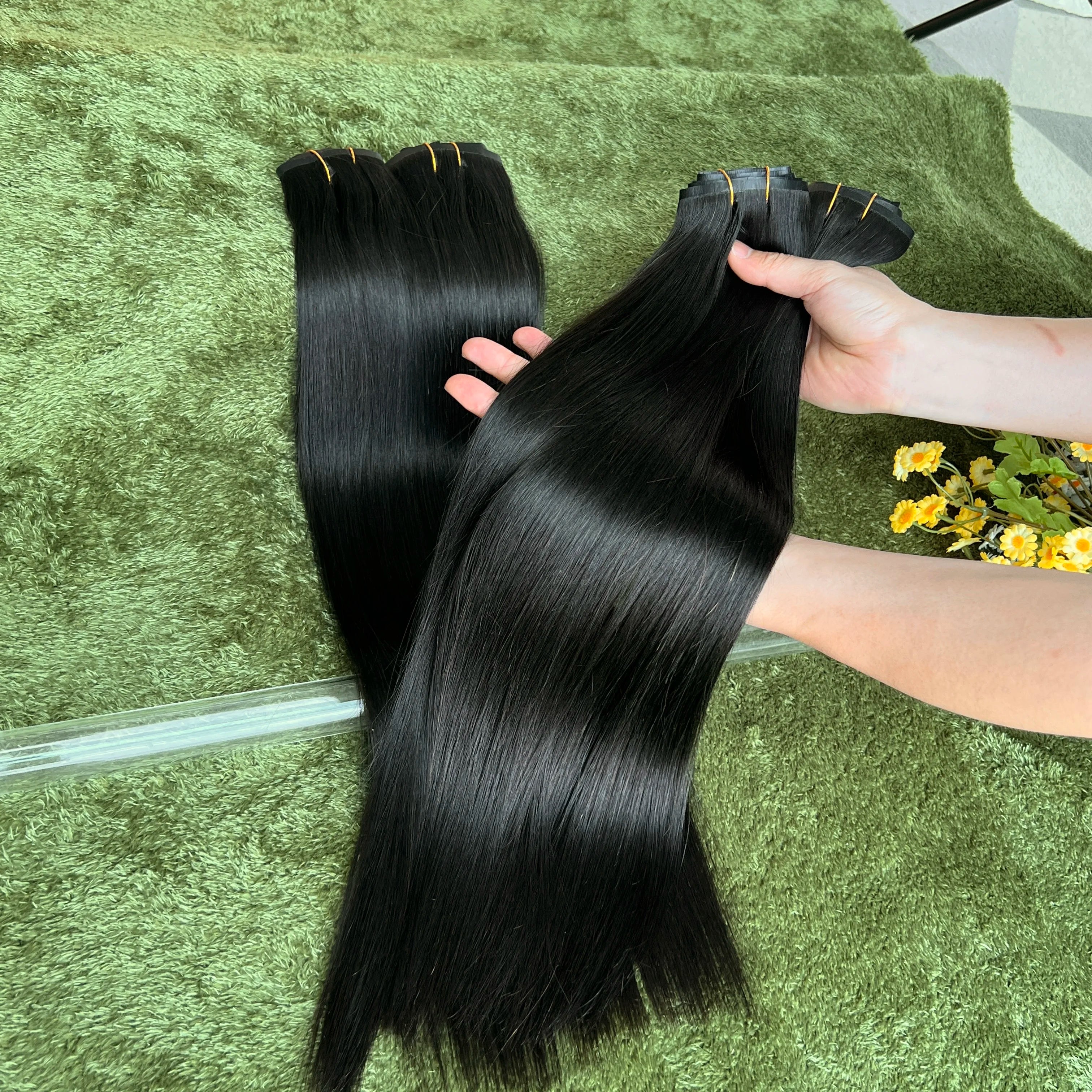 18A Raw Unprocessed 100g Human Hair Extensions Long PU Weft Invisible Straight Hair  7Pcs/Set Seamless Clips in #1B Natural Colo