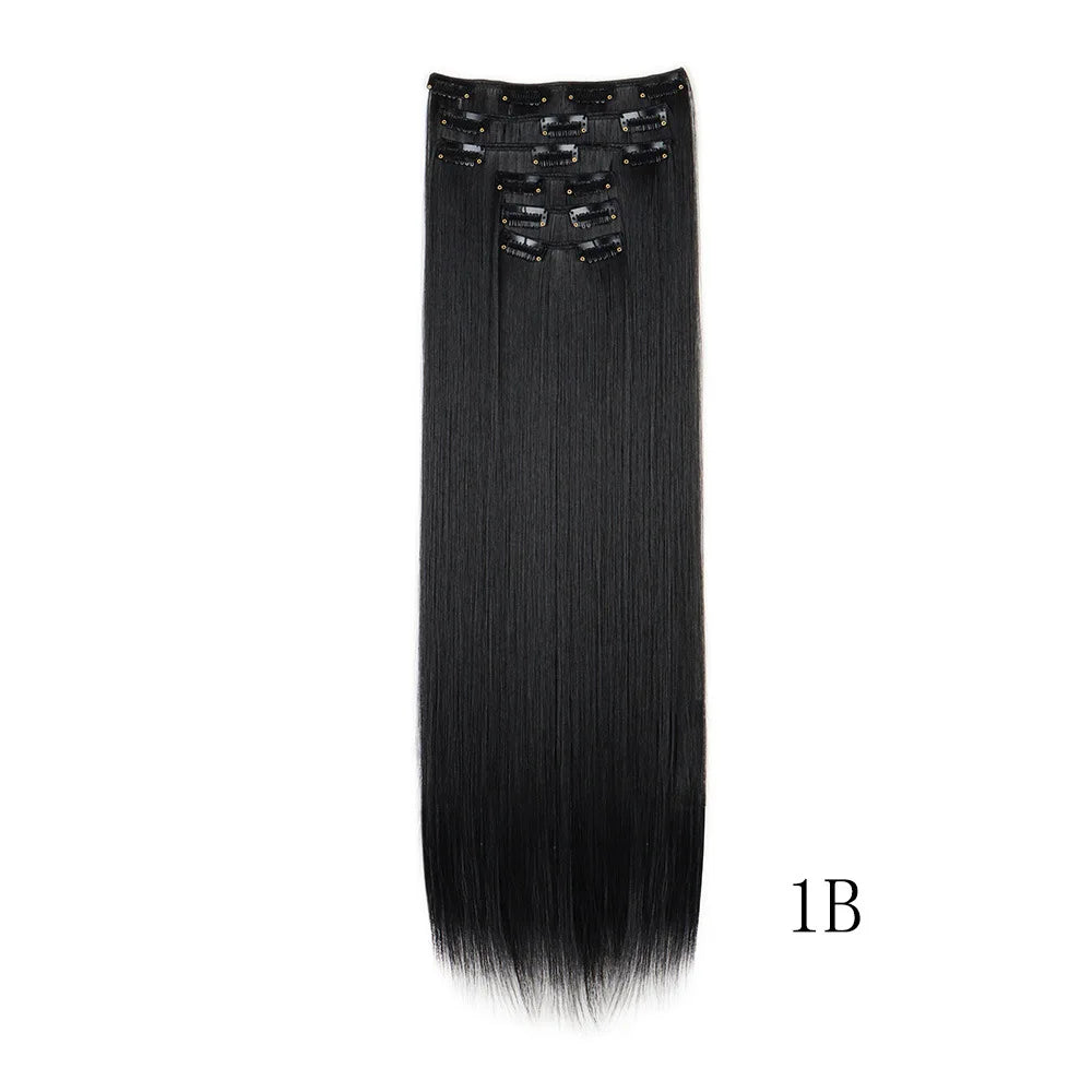 16 Clips in Hair Extensions 24Inchs Long Straight Hairstyle Synthetic Blonde Black Hairpieces Heat Resistant Fake Hair 6Pcs/Set