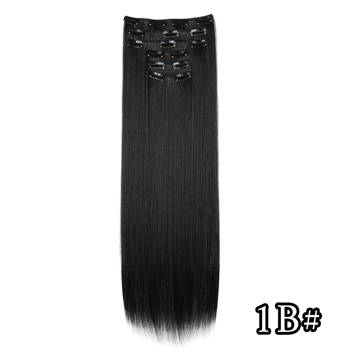 Black Hair Extensions 24"/60cm 6pcs/set Women Long Straight Synthetic Full Head Clip 16 Clips Ombre Heat Resistant Fiber Hair