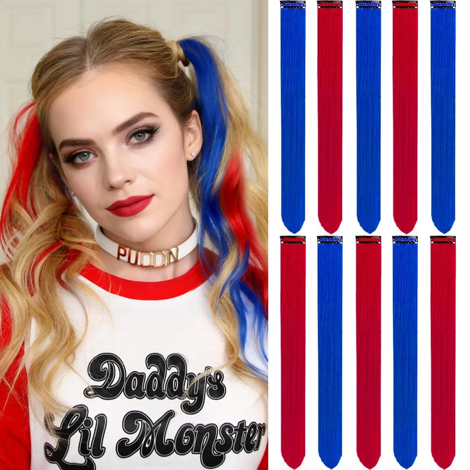 Colored Clip in Hair Extensions for Women & Men - 22" Synthetic Multi-Color Straight Hair Extensions with Vibrant Gradient Color